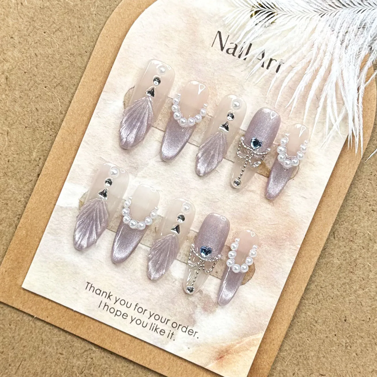 مسمار زائف فاخر ، أرجواني فاتح ، مصنوع يدويًا ، عين القط ، حورية البحر ، مع لؤلؤ ، تصميمات ماسية ، 10 formance