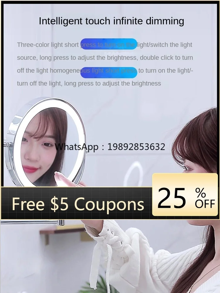 

AA With Light Dressing Mirror Bathroom Mirror Led Punch-Free Wall-Mounted Folding Mirror