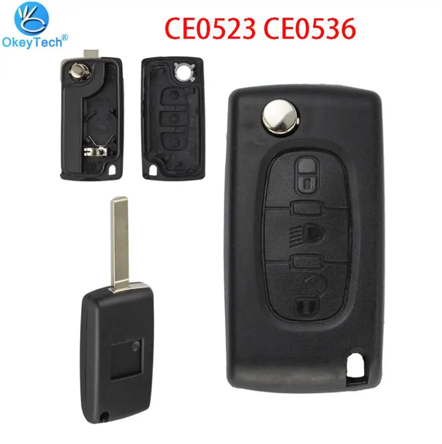 OkeyTech Remote key Case for Peugeot 207 307 308 407 607 807 For Citroen C2 C3 C4 C5 C6 Flip Folding Car Key shell 2/3/4 Buttons