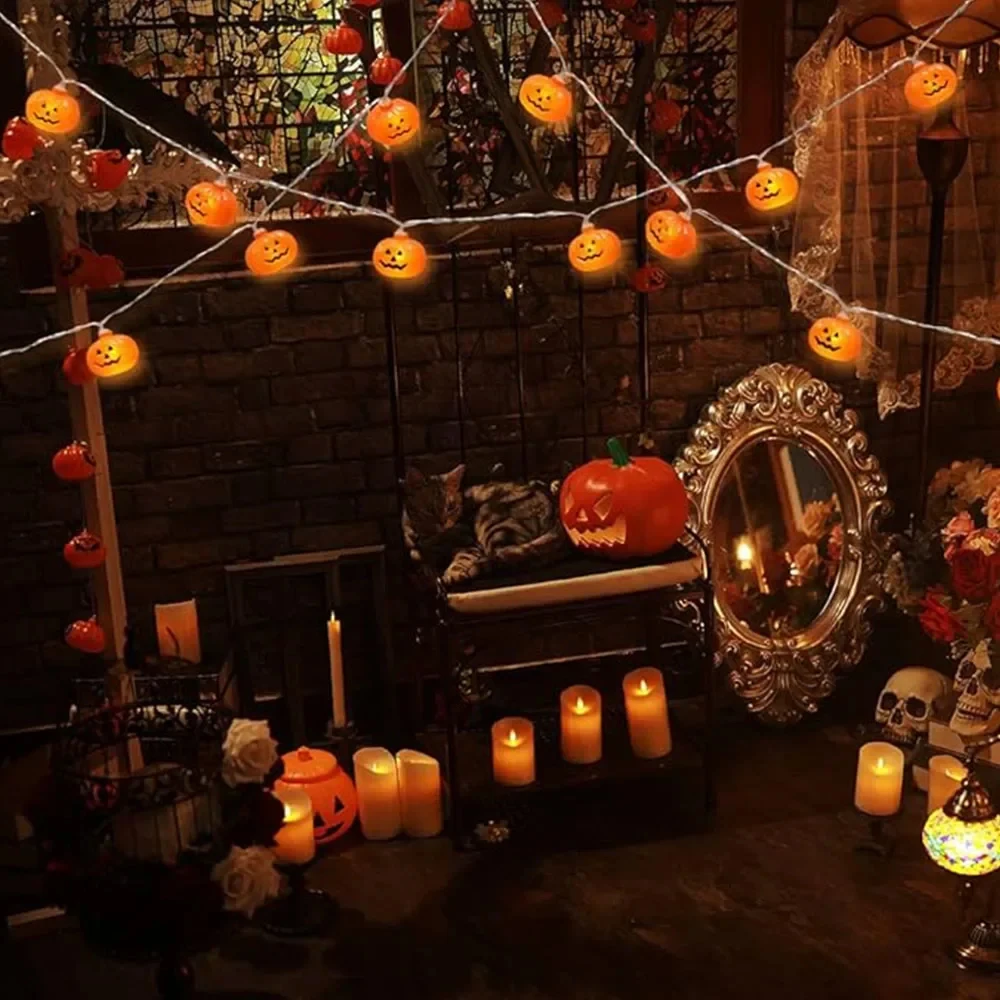 ハロウィン 3D カボチャ LED ストリングライト電池式ランタンフェアリーライト屋内屋外パーティーホーム暖炉秋の装飾