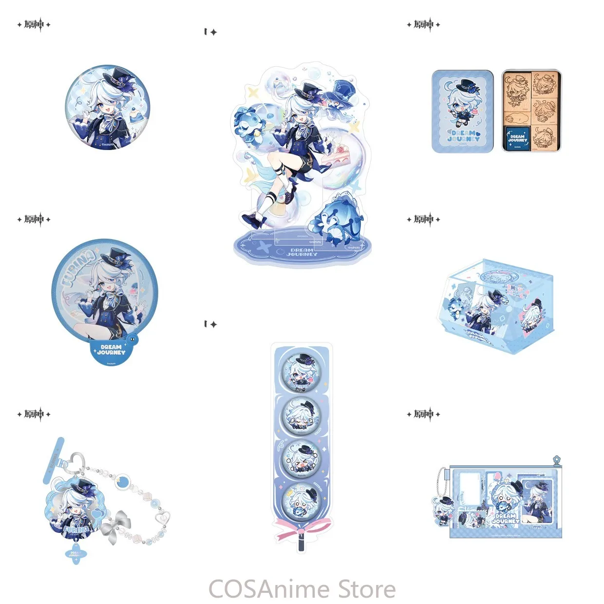 Official Genshin Impact Furina Anime Cosplay Badge Folding Fan Acrylic Standee Phone Chain Pendant Sticker Wooden Seal Gift