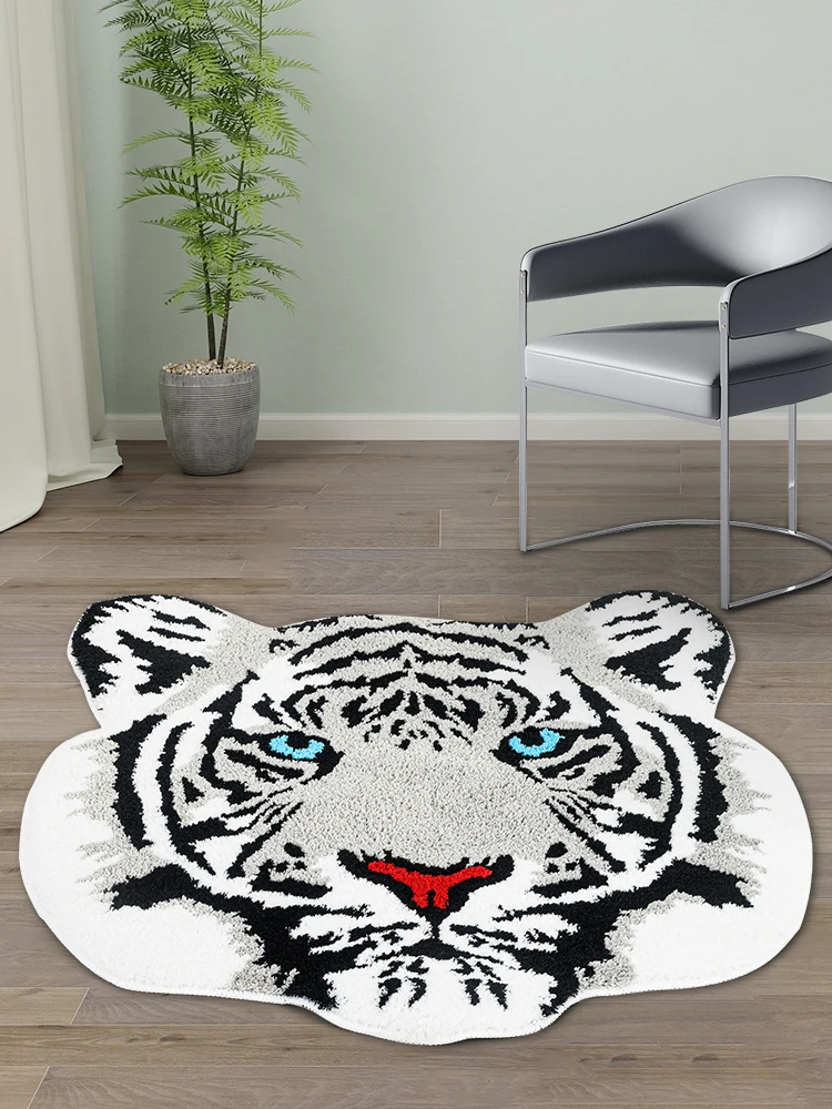 Animal Tiger Head Tufted Rug for Living Room Kids Bedroom Fluffy Bathroom Area Rug Home Decor Brown Tiger Face Art Floor Mat