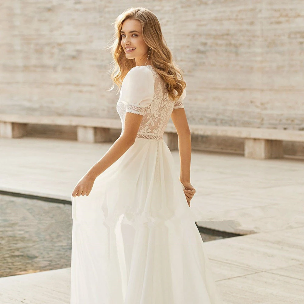 Elegant V-neck Rustic Style Beach Wedding Dresses for Wedding Bridesmaid Banquet