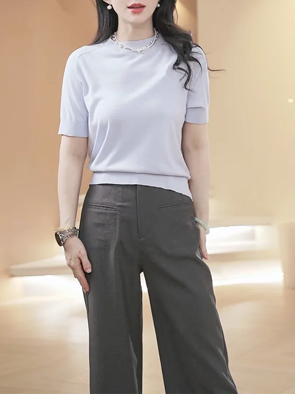 

Silk ort Sve T-irt Women's Thin Heavy True Silk Loose Fit Summer New Sle Dkchenpin Daily Wear Pure Color Knitted Top