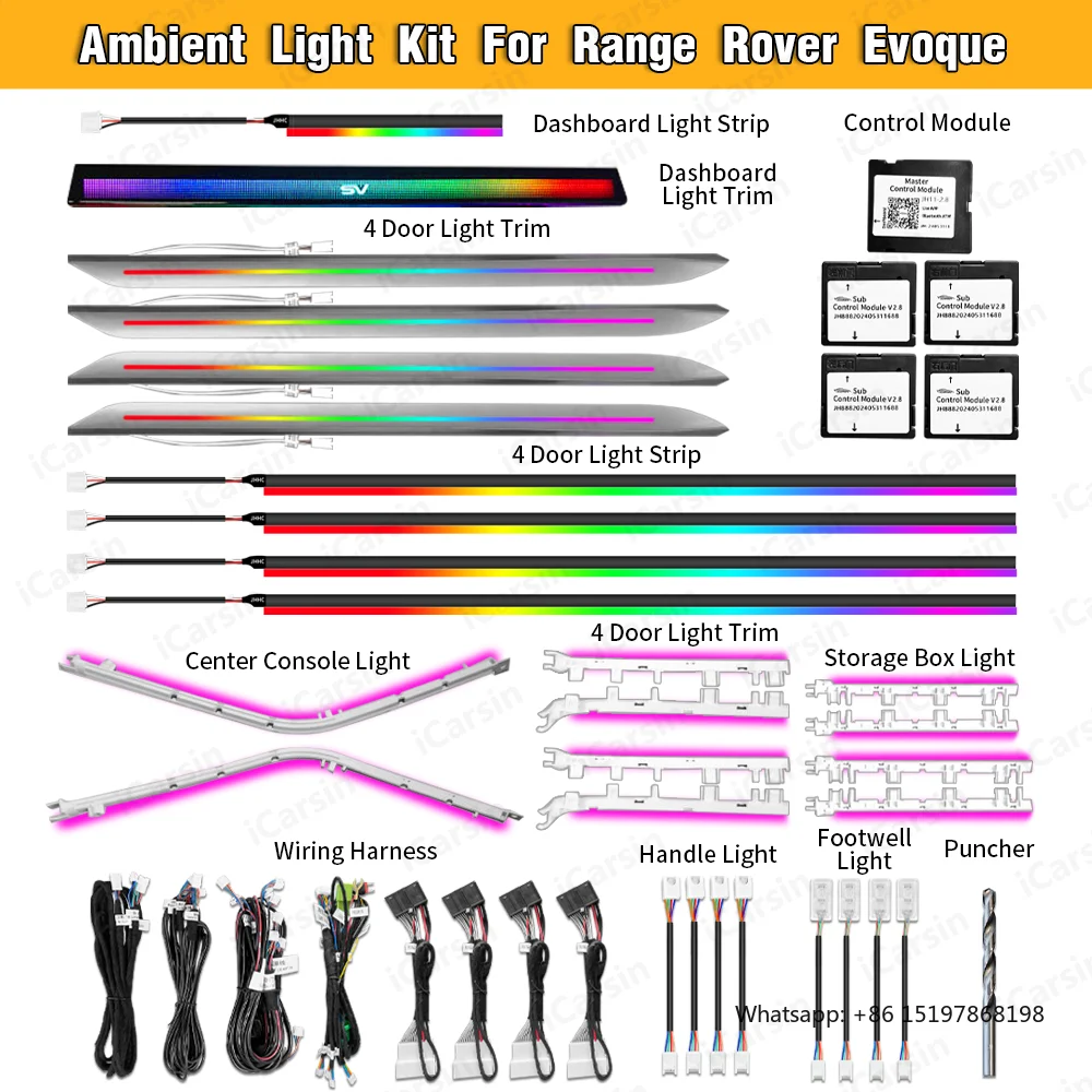 Icarsin Dynamic Ambient Light for Range Rover Velar 2020-2023 Interior LED Lighting Upgrade Accessories