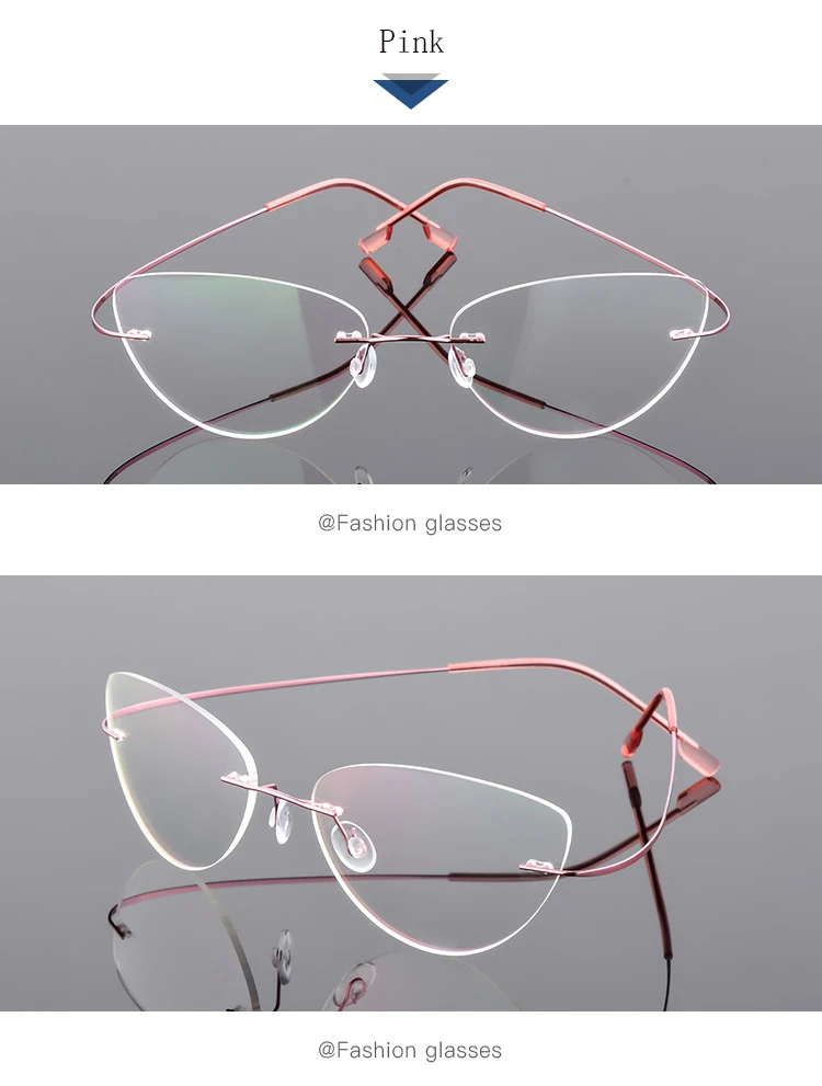 Grenzenlose Titan Legierung Cat Eye Lesebrille Frauen Anti Blau Licht Rezept Presbyopie Brille Weibliche Klassische Leser – Detail 13