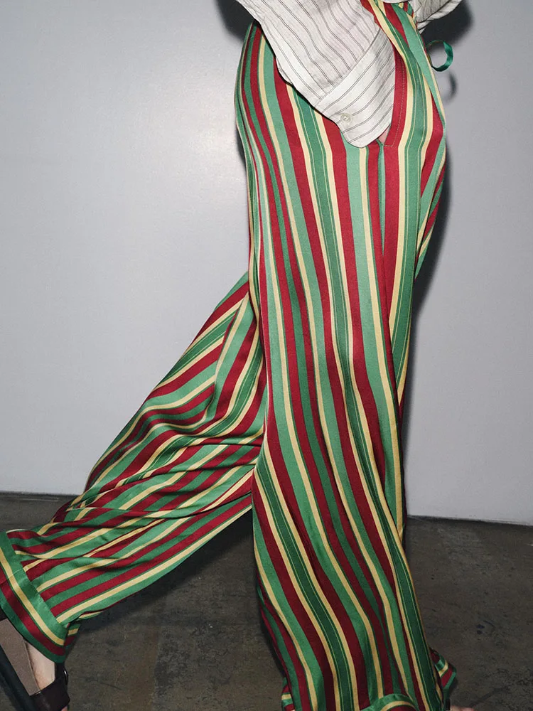 ファッショナブルなストライプ柄の女性用パジャマ風パンツ、新作秋物、万能で着痩せ効果のあるトレンドレディース服
