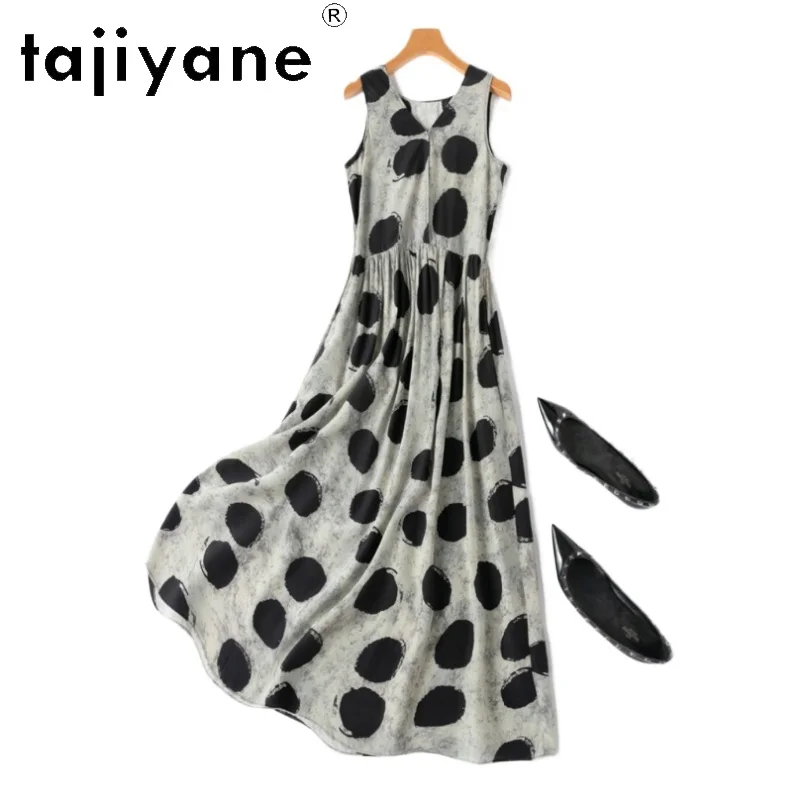 

TAJIYANE 100% Mulberry Silk Dresses 2025 Woman Summer V Neck Long Tank Dress Birthday Frocks Women Clothing Robes Longues