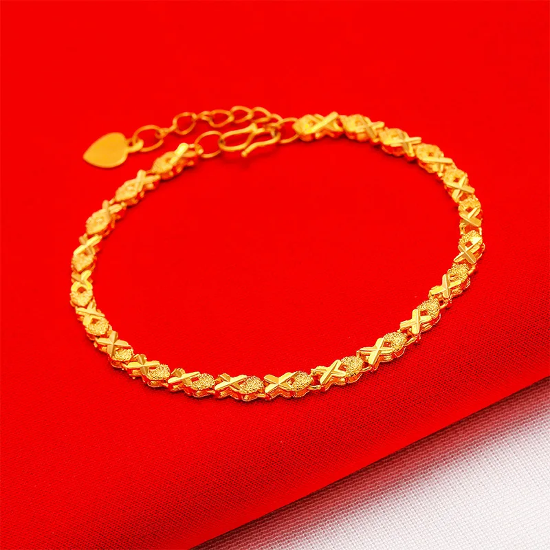 Non-Fading Gold Color Thick Plated Vintage Charms Bracelet Women\'s Hand Chain Link Original Fashion Jewelry for Female