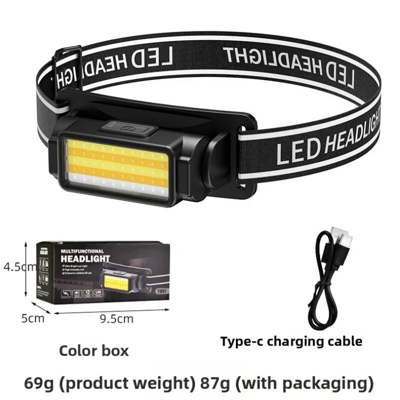 Outdoor COB Headlamp - Long - Lasting Li - Ion Battery, Mini Rechargeable, Portable with Red Warning for Fishing