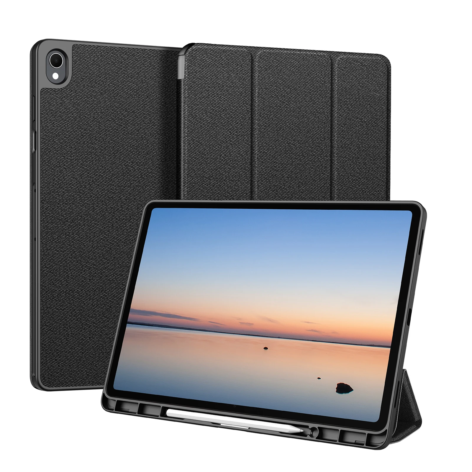 DUX DUCIS for Samsung Galaxy Tab S12+ Case  Domo Series Tri-fold Stand PU Leather Tablet Cover - Black