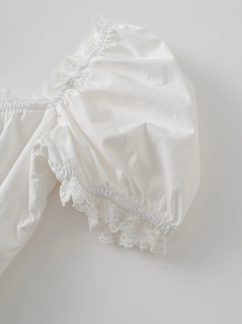 2025 Abito da donna estivo moda pizzo bianco maglia pizzo collo quadrato manica corta mini abito casual Boho Beach abiti femminili