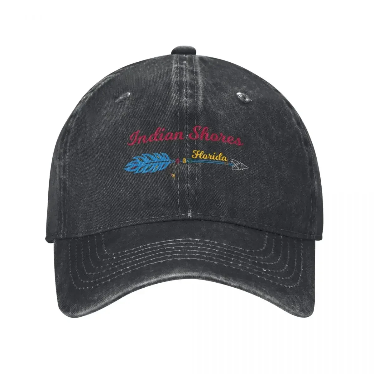 

Indian Shores Florida Featuring Arrow with Feather Baseball Cap Hat Beach Vintage western Hat Man Women's