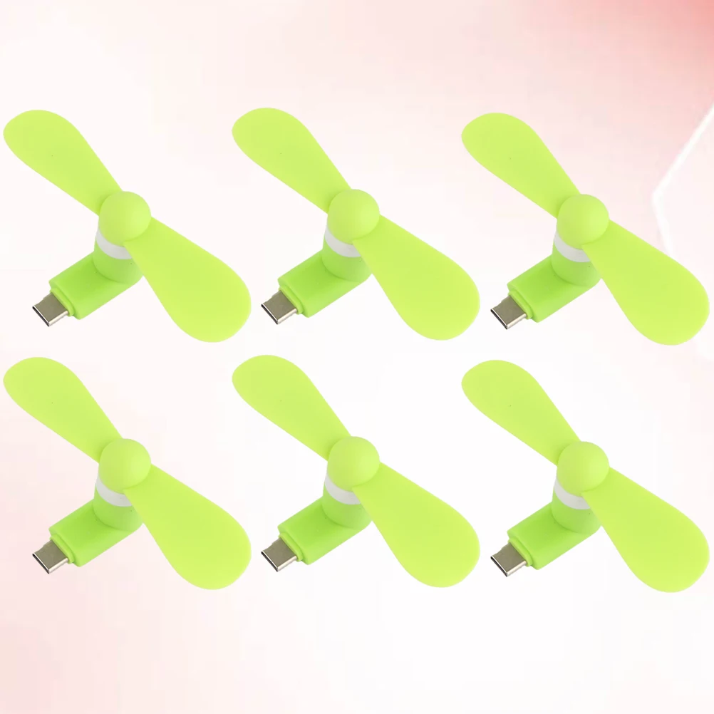

6 Pcs Small Fan of Mobile Power Supply Portable USB Smartphone Type-C Computer Green Mini
