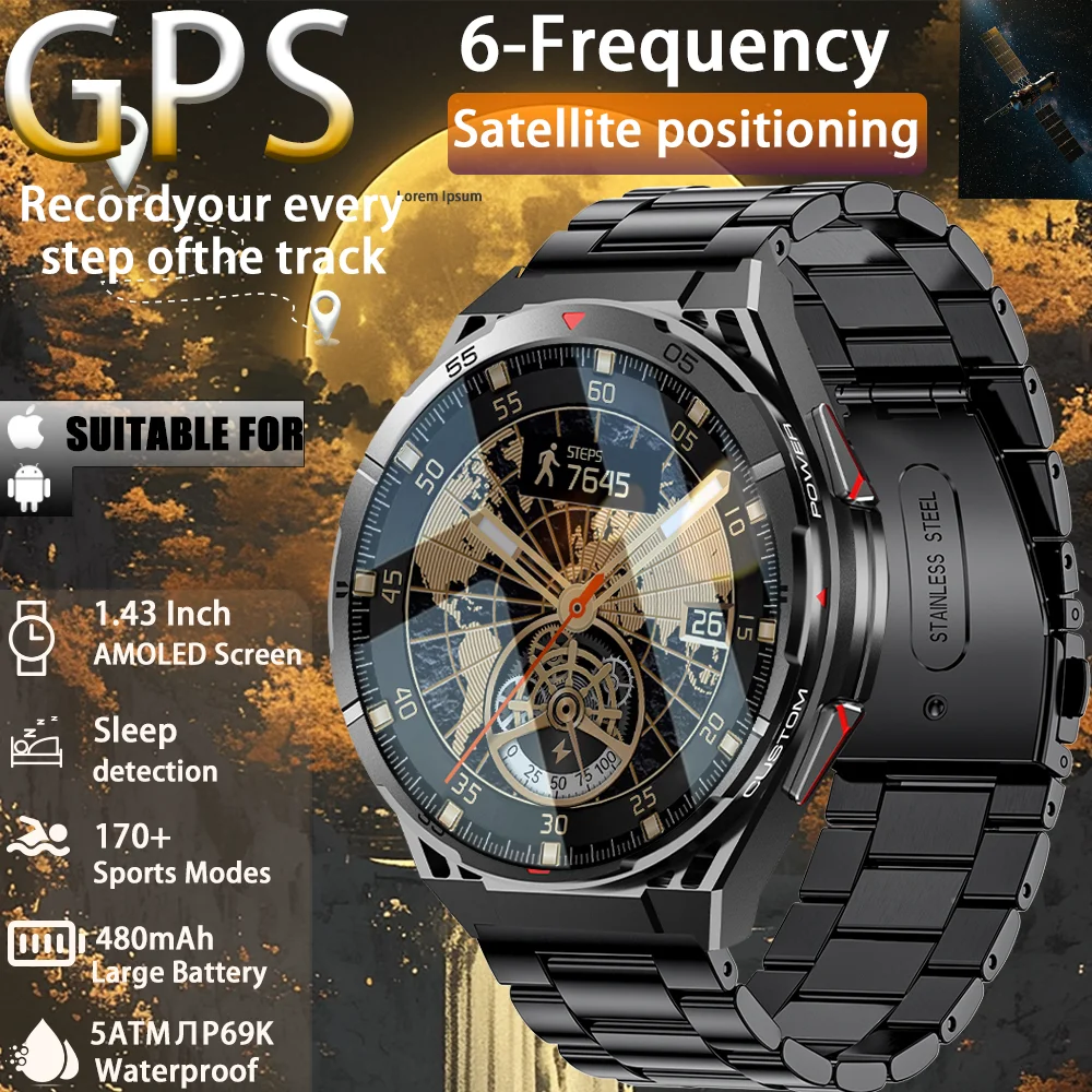 

Новинка 2025 года для HUAWEI, двухдиапазонный спутниковый GPS, спортивные умные часы, 1,43 дюйма, AMOLED-экран, компас BT 5ATM, водонепроницаемый смарт-браслет SWIM