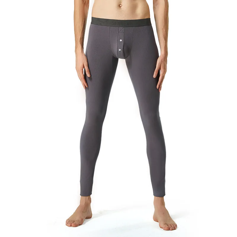 Thermal Underwear Bottoms for Men Winter Autumn Warm Trouser Pants Teenager Thin Velvet Elastic Button Lingerie Basic Long Johns
