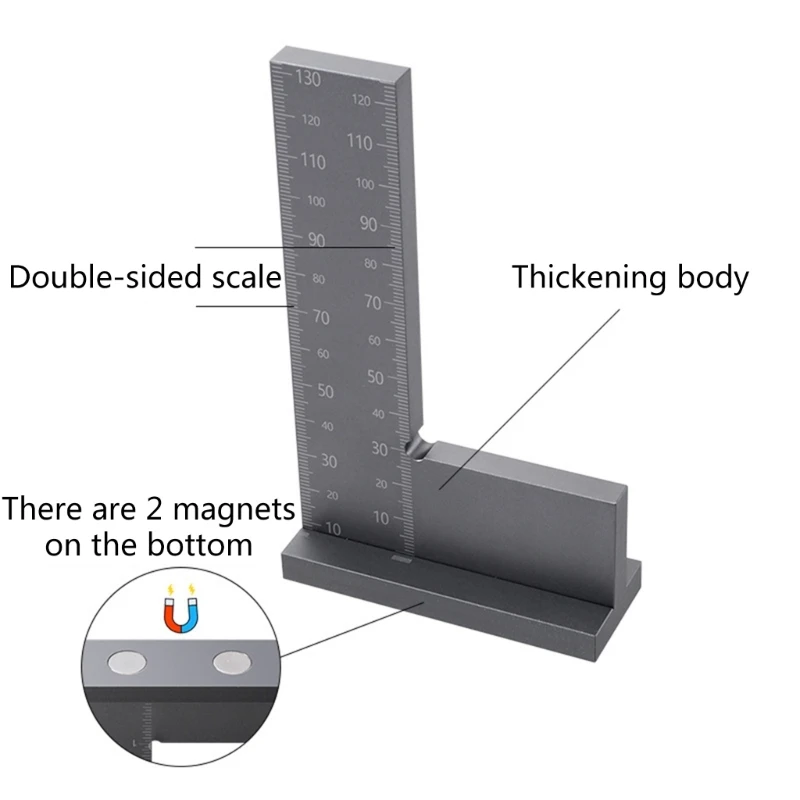 90 Degree Angle Ruler with Wide Base Flat Edge Square Ruler Carpentry L-Shaped Ruler Metric/Inch Right Angle Measuring Tool