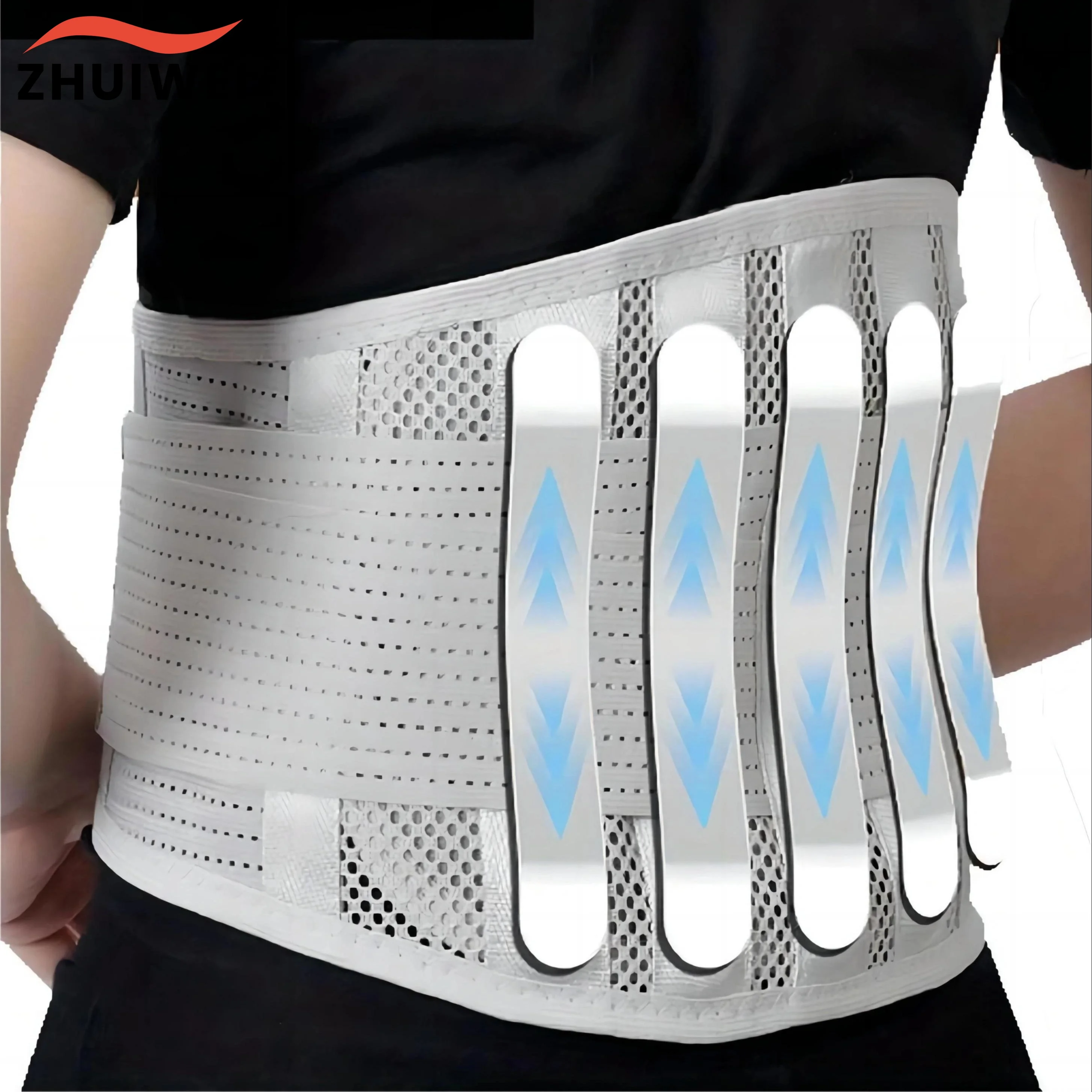 Breathable Lumbar Support Belt With 5 Reinforced Support Plates,Adjustable Back Brace Waist Trainer For HerniatedDisc Protection