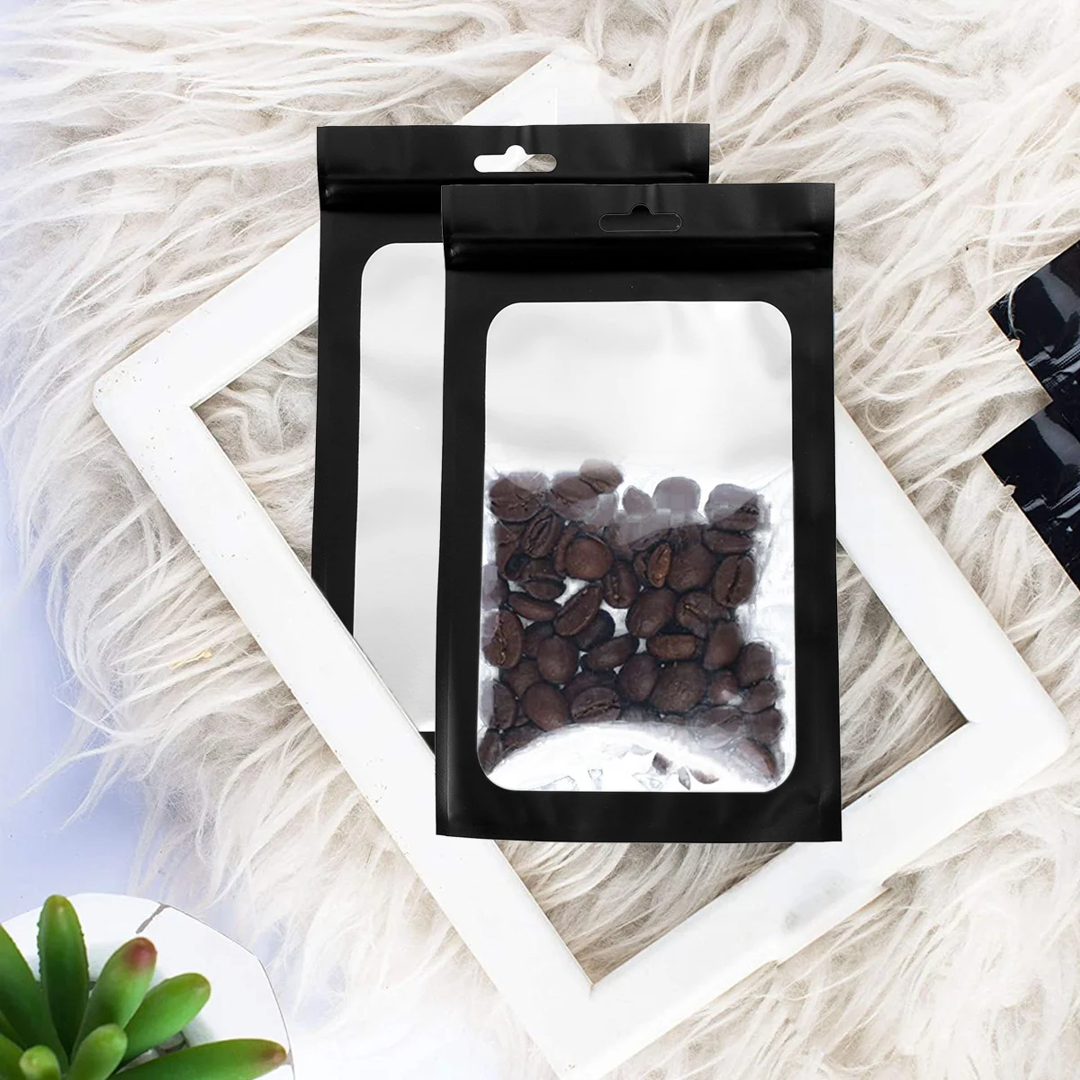 

1Set Self Food Bag Aluminum Foil Flat Pouch Window-Closing Black 12x20cm Food Storage Hanging Hole for Travel Picnic Party