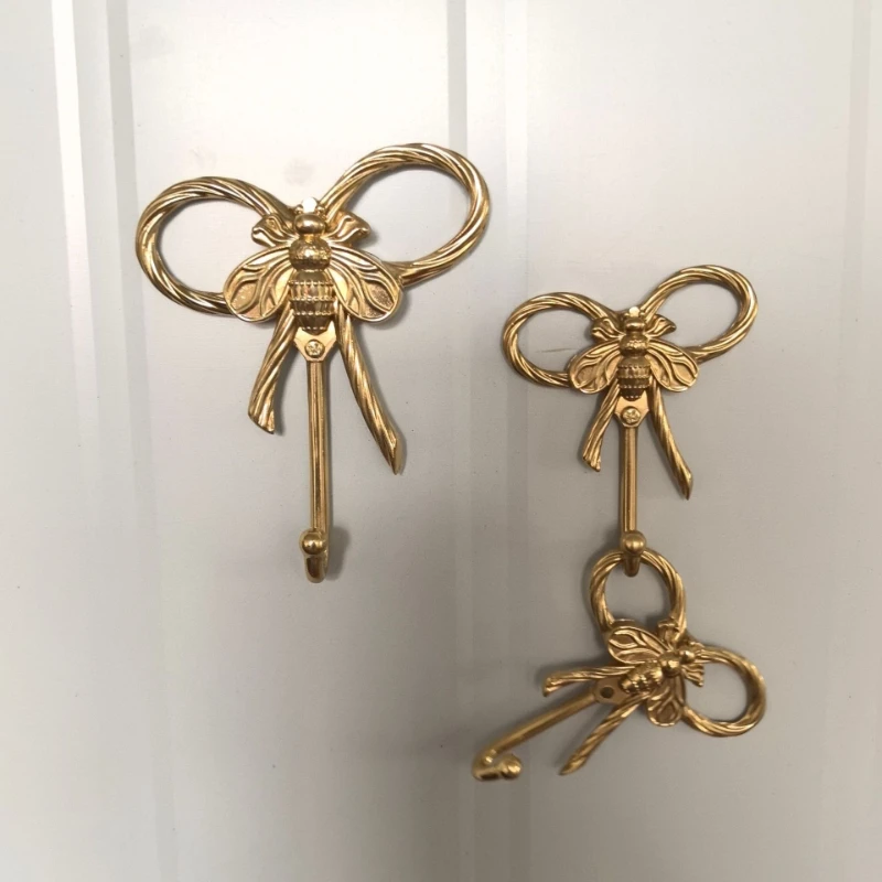 Brass Hooks Coat Hook Kitchen Wall Hooks Bedroom Porch Bathroom Luxury Solid Creative Decoration  Bow Shape Wall Hook Bee