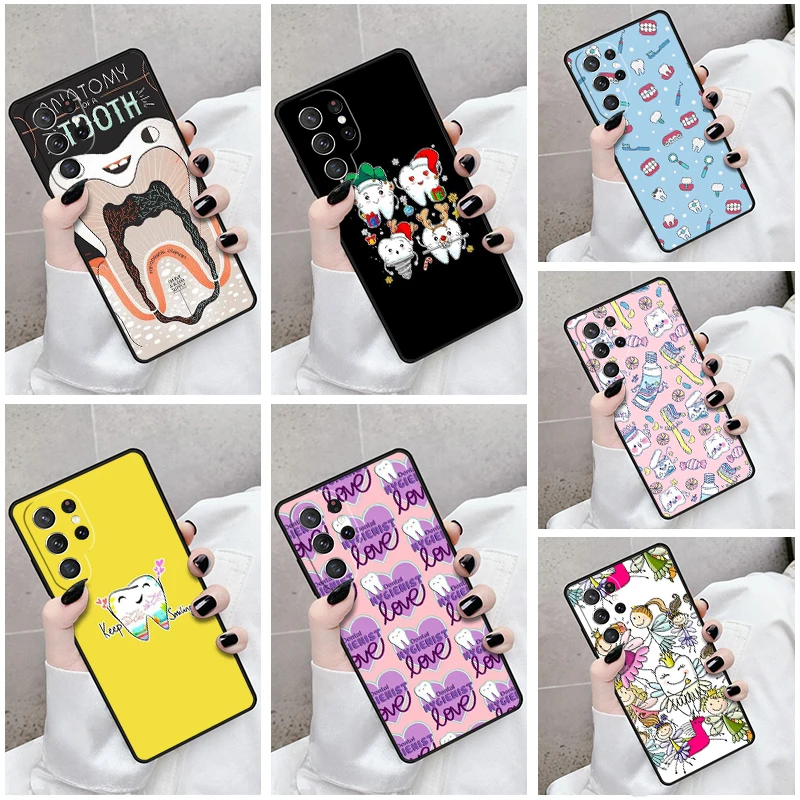 Phone Case For Samsung Galaxy S24 S23 S21fe S22 Ultra Plus Note 10 20 S8 S9 S10 Cover Cartoon Dentist Dental Teeth