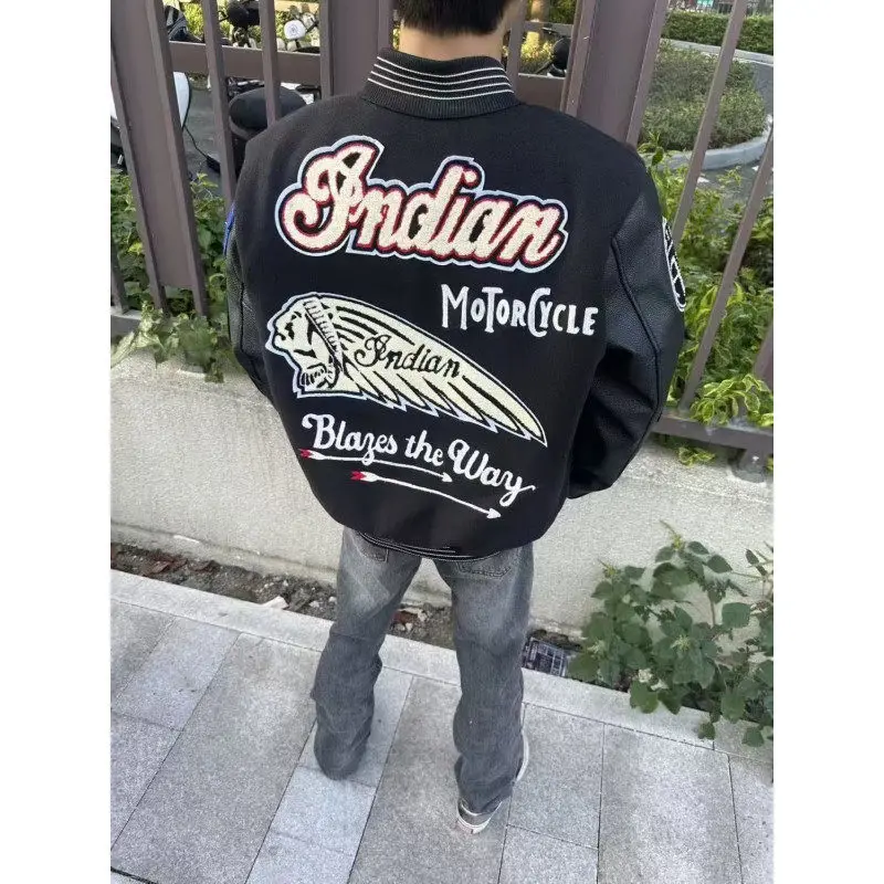 

American Retro Print Baseball Jaet Men's College Trendy High Street Couple's Outerwear Korean Version Stand Fit Jaet