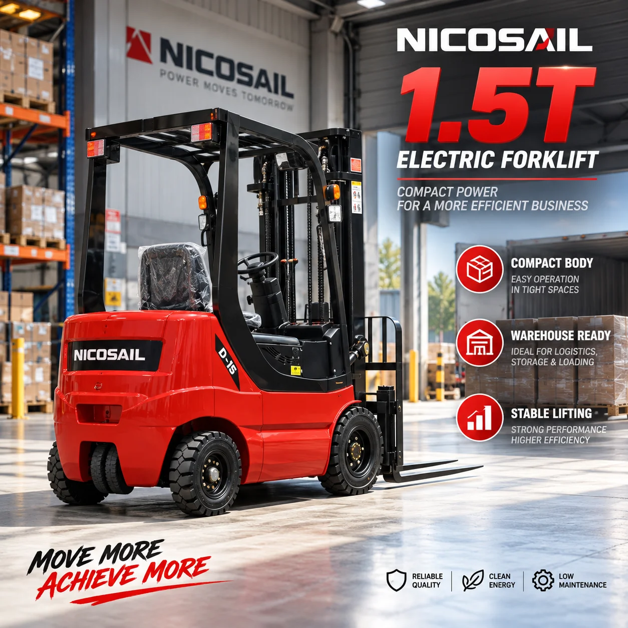 1.5 Ton Electric Forklift Truck Reliable Compact Battery Forklift for Warehouse Pallet Handling Logistics Factory