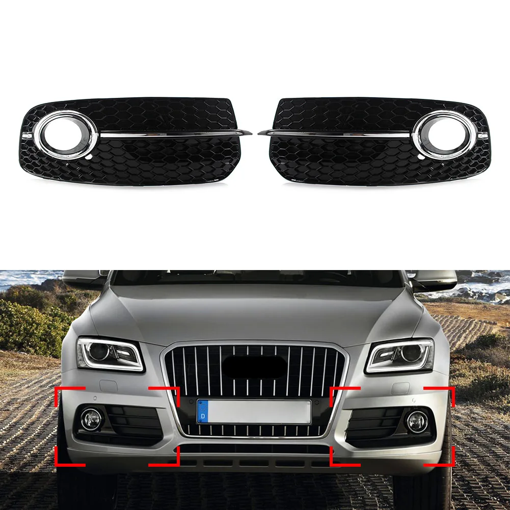 2Pcs Car Front Bumper Fog Light Grille Upgrade SQ5 Style Grill For AUDI Q5 2013-2017 8R0807681M 8R0807682J