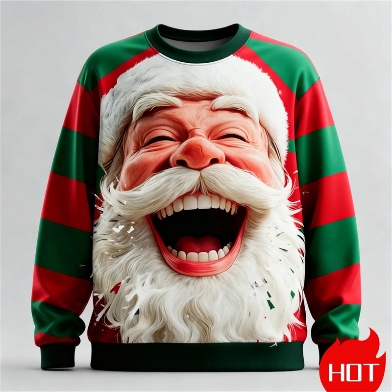 Men's Santa Clause Round Neck Sweatshirts Fashion Casual Comfortable Pullover Tops Autumn Winter Christmas Long Sleeved Clothing