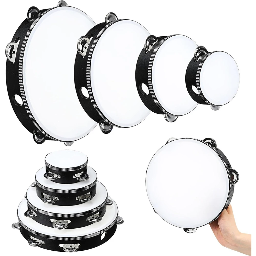 

Factory 4 6 8 10Inch 4 Pcs Adult Double Row Metal Bell Drum Percussion Church Ktv Suitable Tambourine Set