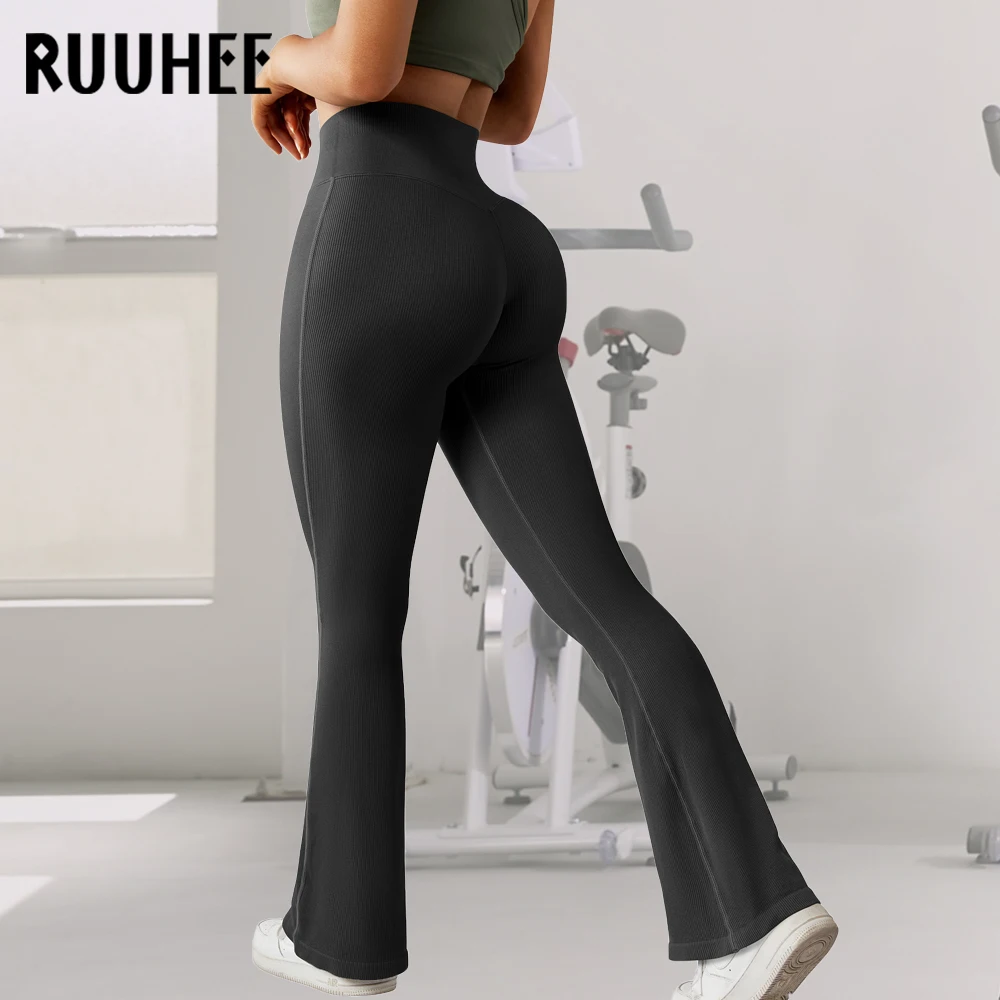 RUUHEE Seamless Ribbed Leggings Women Flared Leggings For Fitness Butt Lifting Leggings Push Up High Waisted Womens Yoga Pant