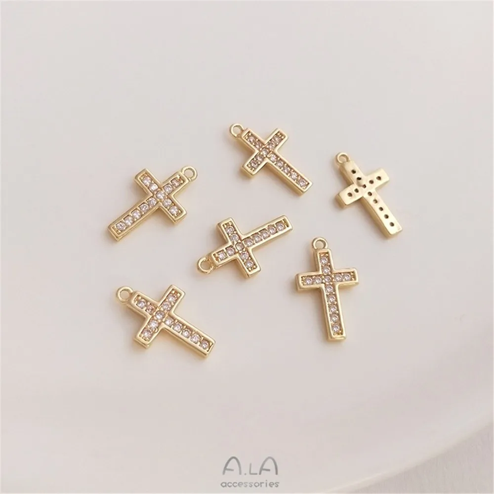 

14K Gold Color Retention Inlaid Zircon Cross Pendant Handmade Diy Bracelet Necklace Ear Buckle Pendant Accessories