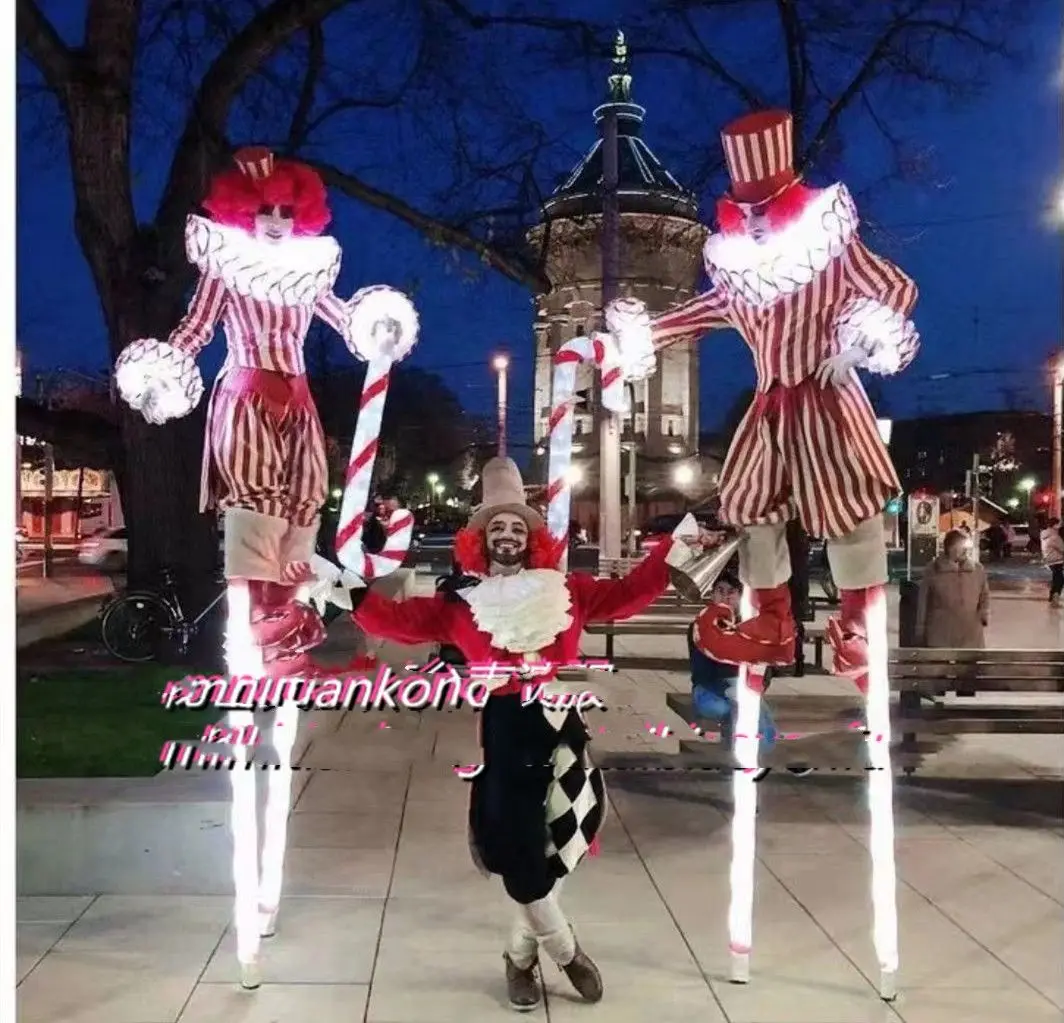 

Glowing Stilts Bar April Fool's Luminous clothing Clown Dress Couple Performance Dress GOGO Striped Clown Dress