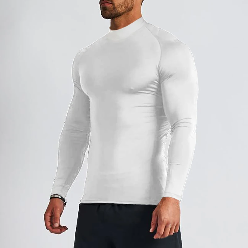 Turtleneck Compression Shirt Men Long Sleeve Gym Clothing Autumn Tight Fitness T Shirt Quick Dry Bodybuilding T-Shirt Muscle Tee