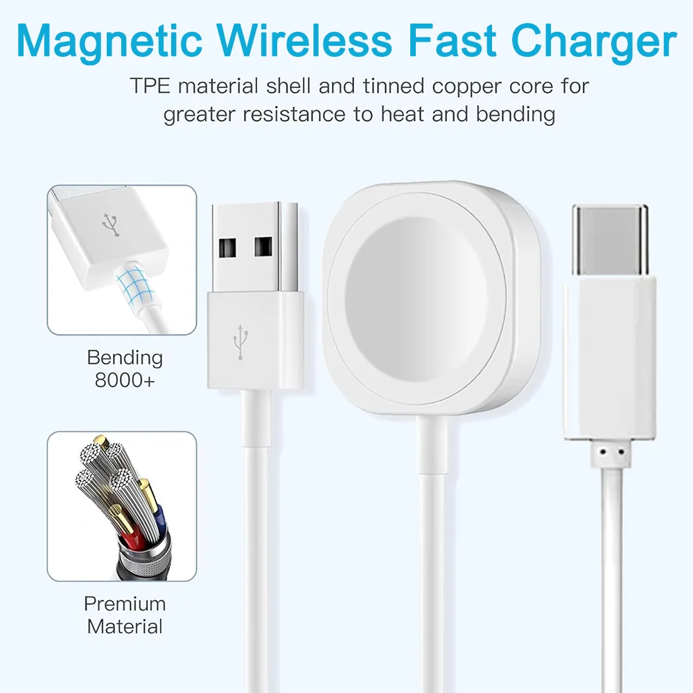 Magnetic Wireless USB A Fast Charger for Apple Watch Ultra Series 9 8 7 6 SE Type C Cable Charging for iWatch Series 5 3 2