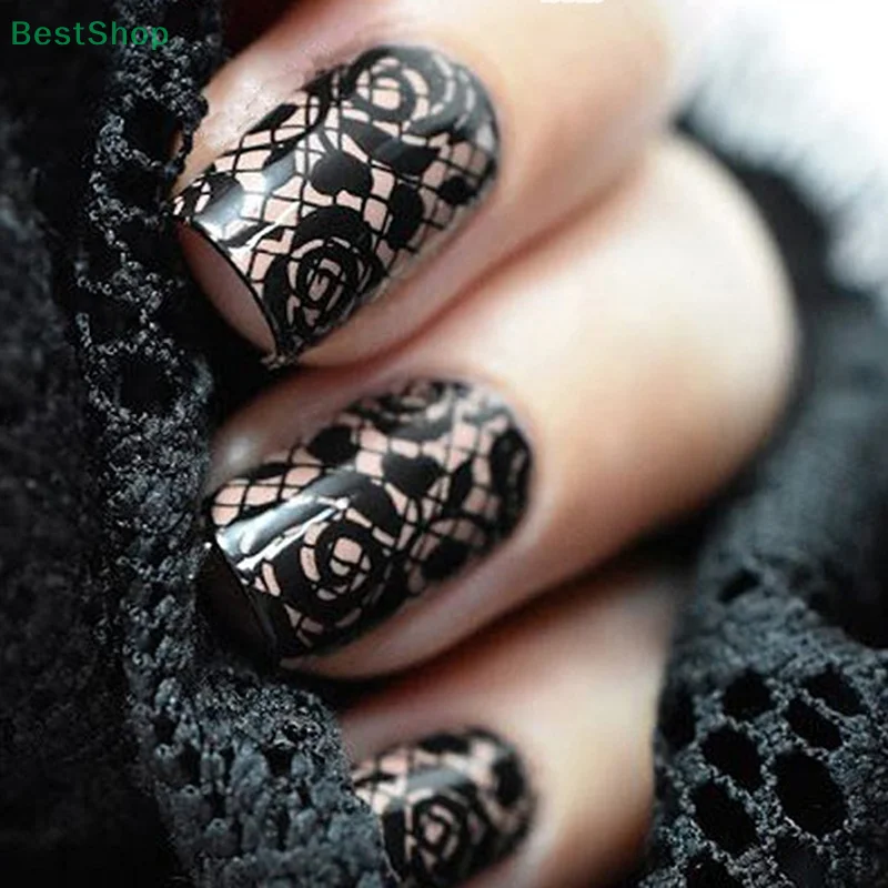 10 Stücke Weiß Schwarz Spitze Nail art Folien Set Top Floral CharmNail Transfer Aufkleber Papier DIY Maniküre Nagel Dekoration Zubehör