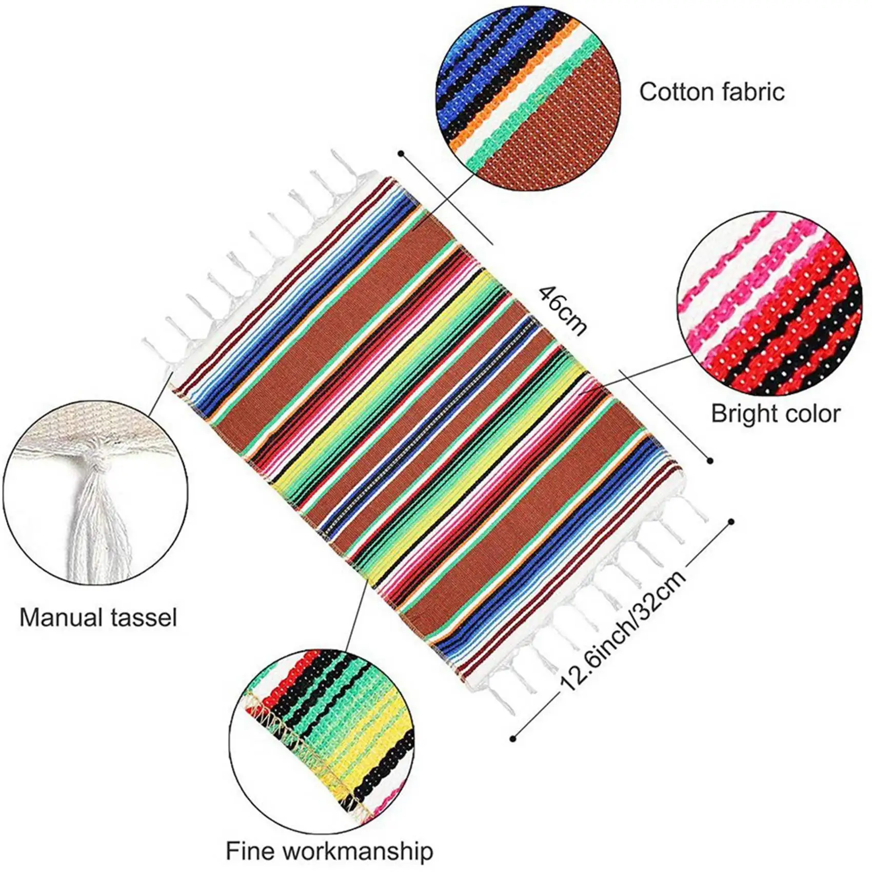 ABMS-2X Mexican Table Place Mats,Mexican Assorted Placemats Mexican Party Wedding, Fringe Blanket Table Runner 12 X 16 Inch - view 5