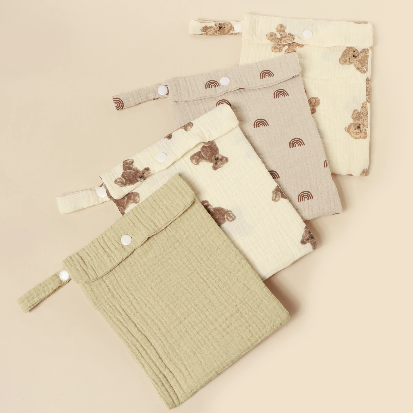 100%Cotton Multi Functional Foldable Single Pocket Baby Outdoor Diaper Storage Bag Baby Bottle Stroller Hanging Bag image 3
