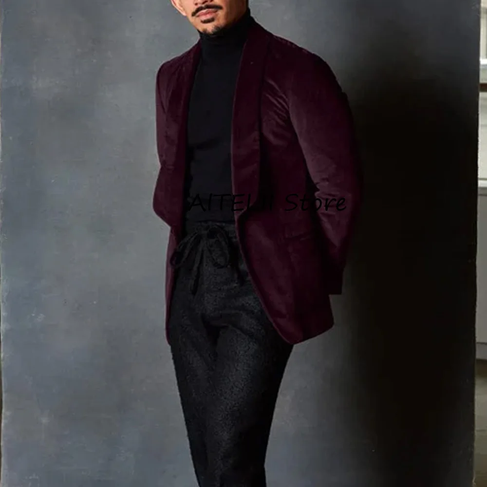 

Stylish Men's Coats Velvet Blazers for Men Straight Pockets Shawl Collar Luxury Man Suit One Button Suits Jackets Fashion Blazer