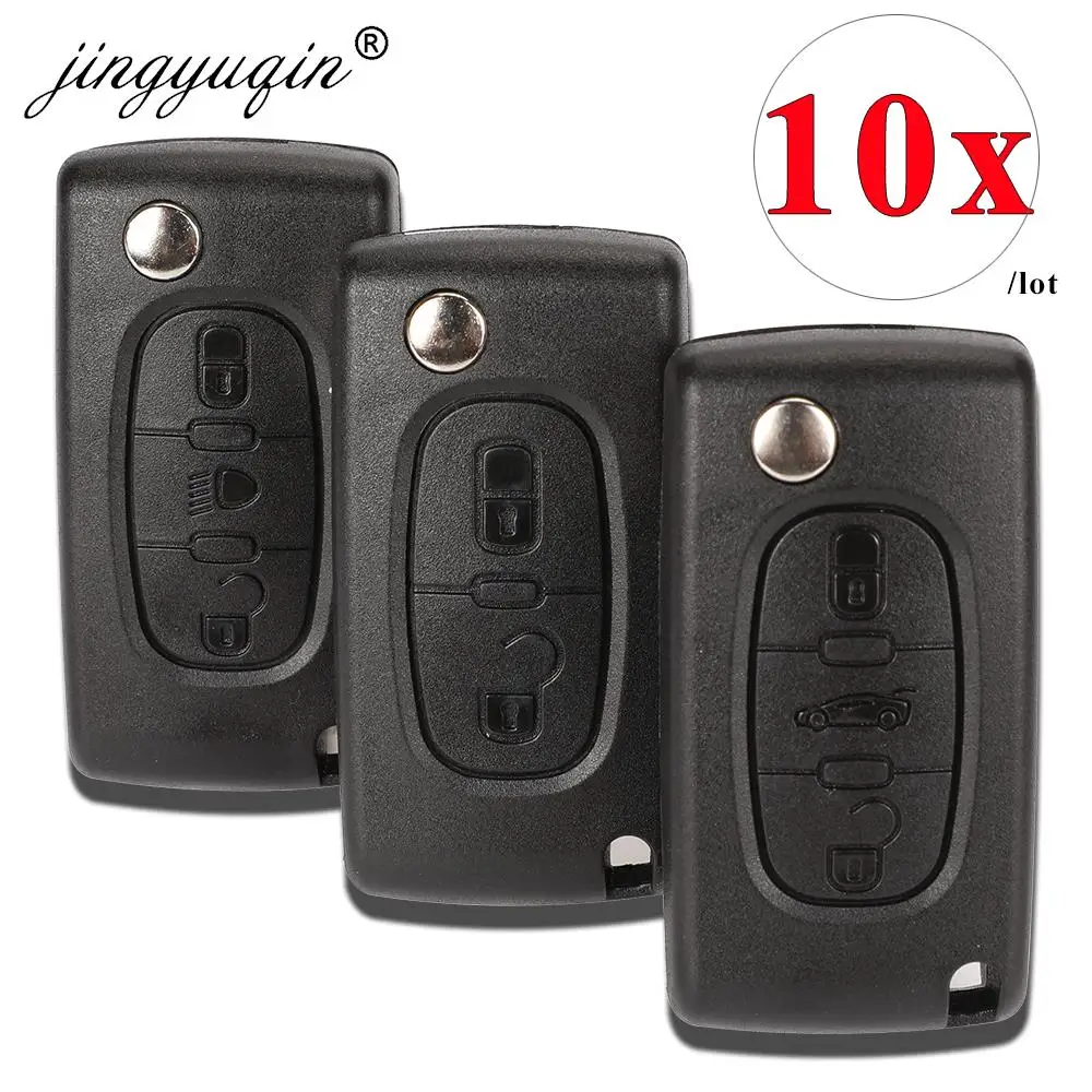 Jingyuqin 10 pçs 2/3 botões caso chave do carro para peugeot 207 307 308 407 607 807 para citroen c2 c3 c4 c5 c6 flip escudo chave do carro