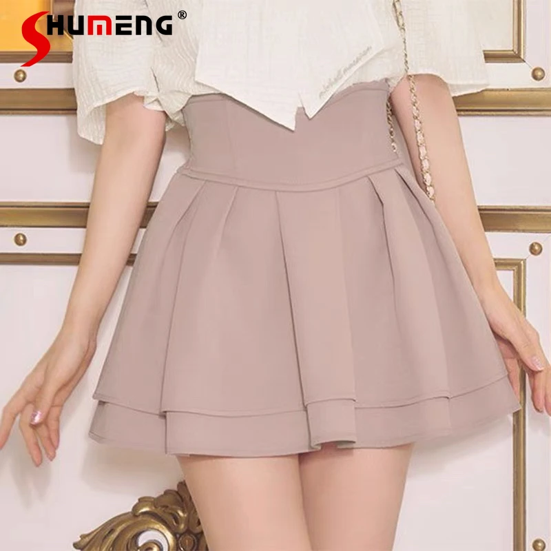 Women's Macaron Skirt Office Lady Japanese Style Mine Mass Production Sweet High Waist Elastic Waist Mini Skirt Culottes Autumn