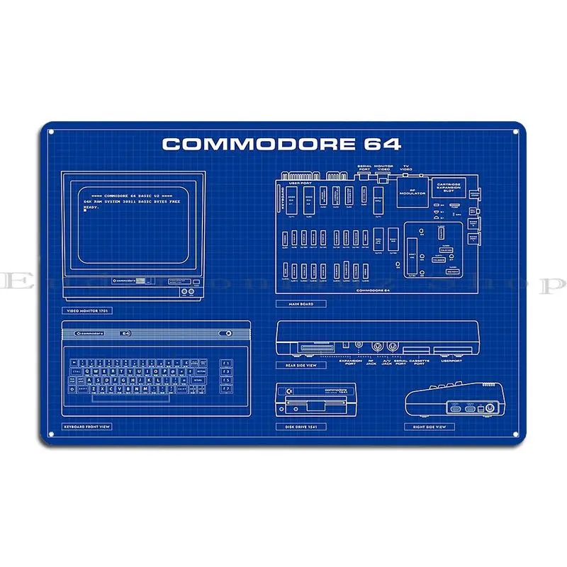 Commodore 64 Blueprint Metal Plaque Cinema Cinema Customize Garage Decoration Funny Tin Sign Poster
