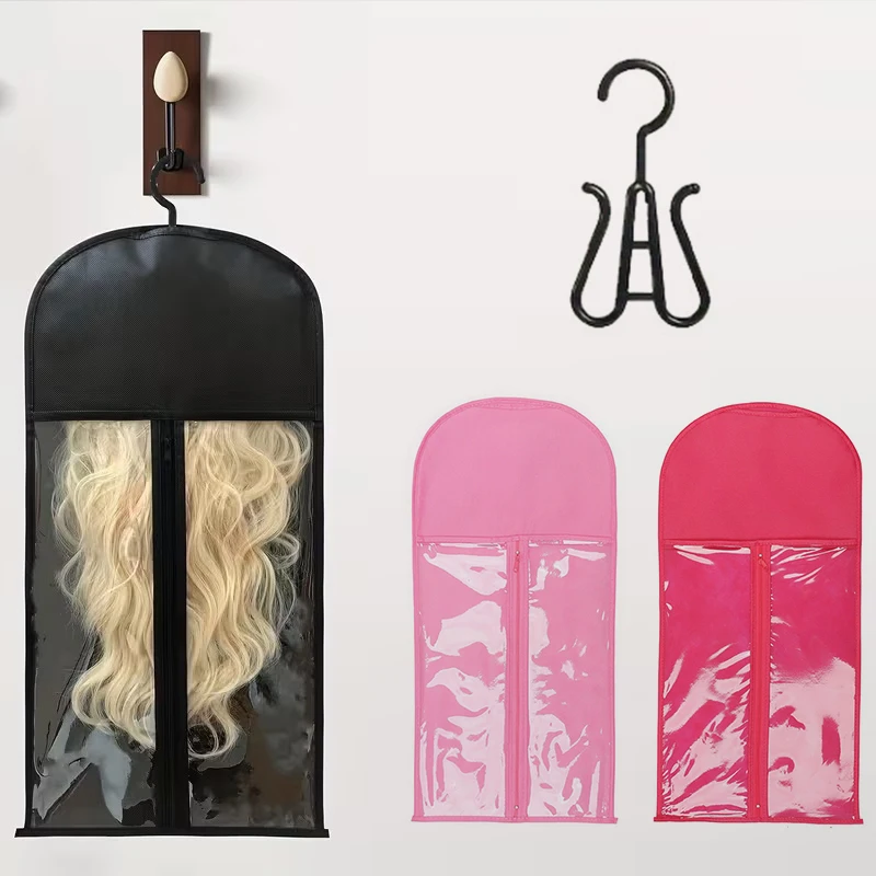 

Прозрачные мешки для хранения париков с крючками, пылезащитные, портативные, настенные, на молнии, для использования в салонах и дома, элегантный дизайн