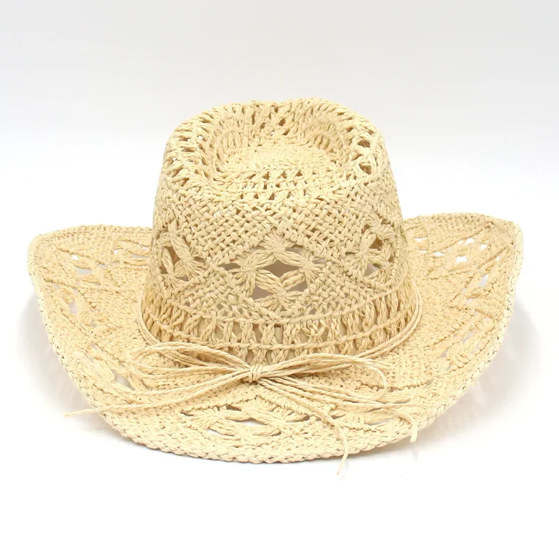 Weave Hollow Straw Cowgirl Hat Women Handmade Fashion Cowboy Panama Hats Summer Sunscreen Hat Western Knight Travel Country Hat