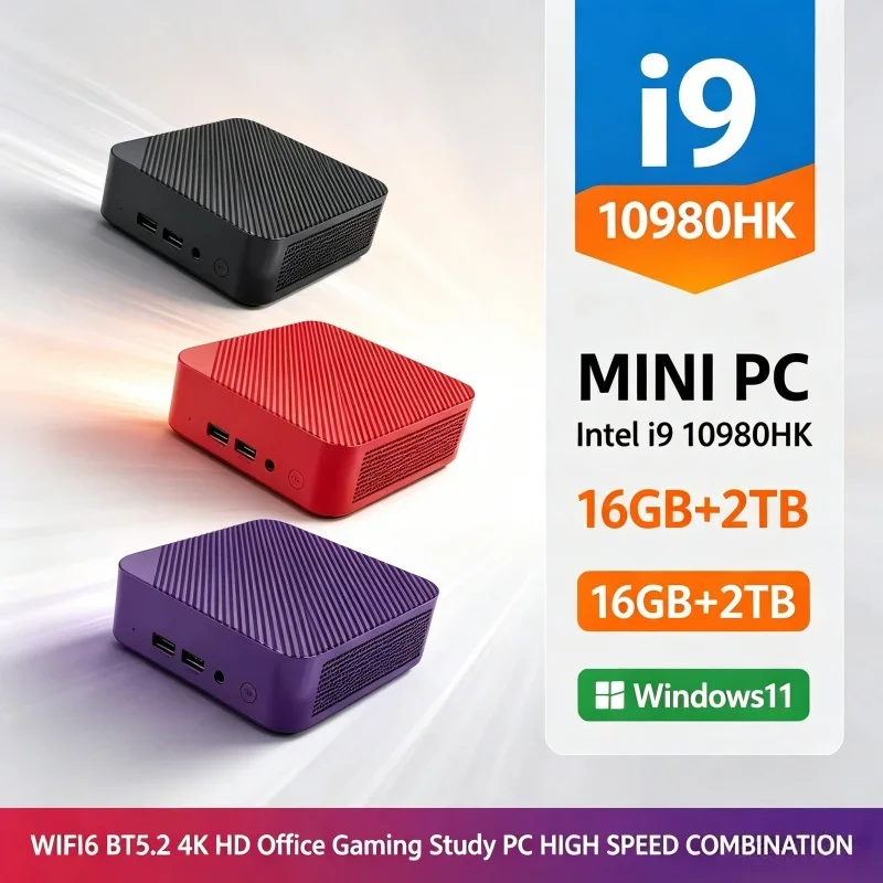 Intel I9‑10980HK Mini PC Compact Small Desktop Computer 16GB RAM Optional 1‑2TB SSD Windows 11 WiFi 6 BT5.2 Home Office Device