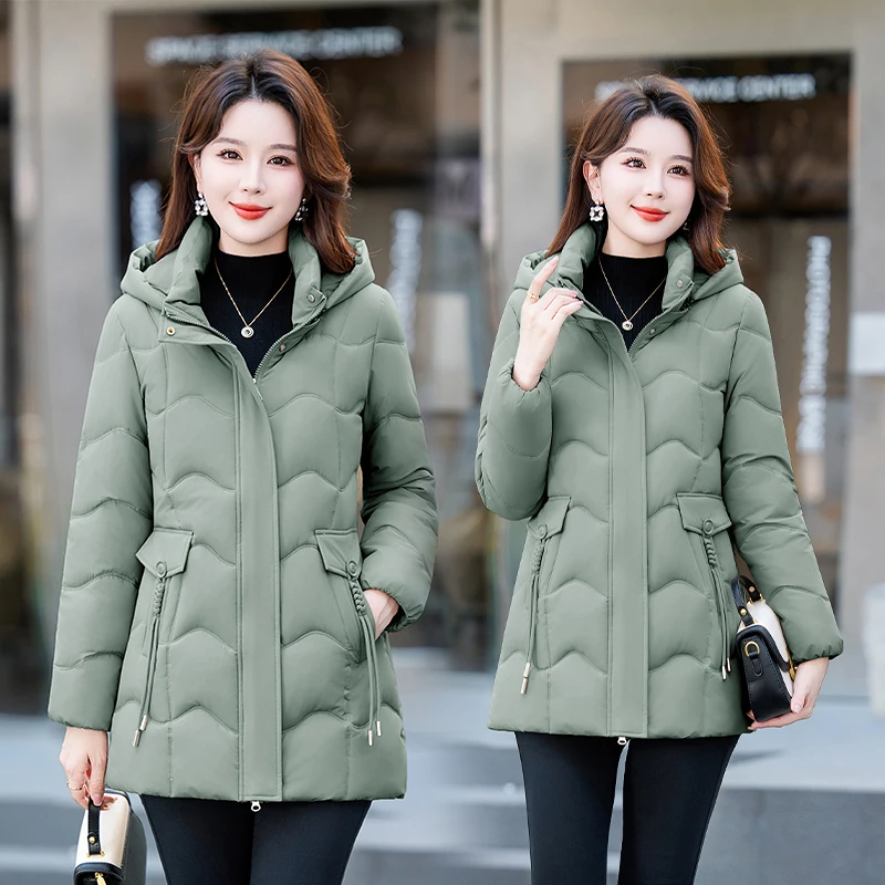 

Зимняя утепленная женская пуховая куртка из хлопка, модное пальто с эффектом похудения, со съемным капюшоном, длинными рукавами, на молнии, цветная