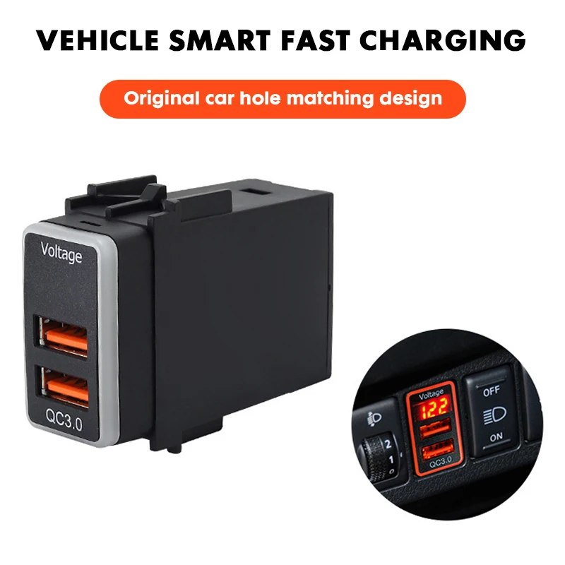 

Quick Charger Dual USB Phone Adapter Port LED Digital Voltmeter For Nissan