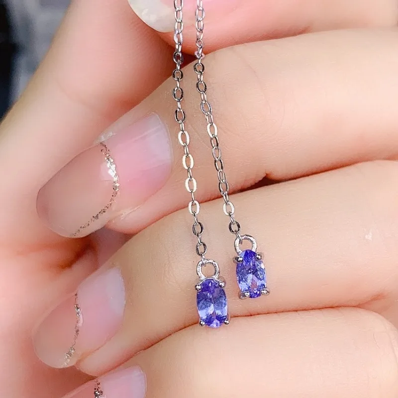 

Серьги женские из серебра 925 пробы с танзанитом, 3 Х5 мм