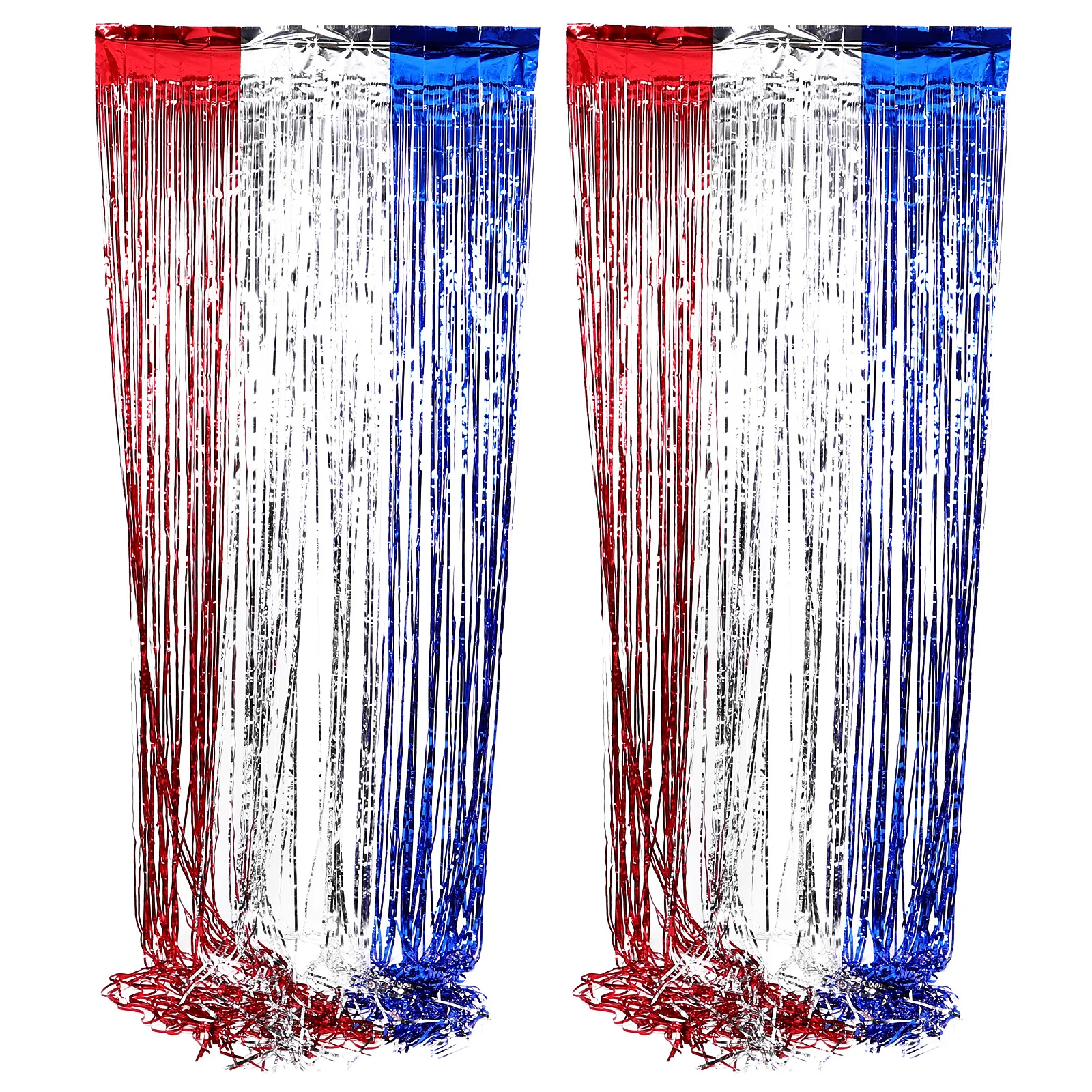 

2Pcs Independence Day Tinsel Foil Fringe Curtains Classic Patriotic Party Decor Photo Booth Backdrop 4th of July Decoration