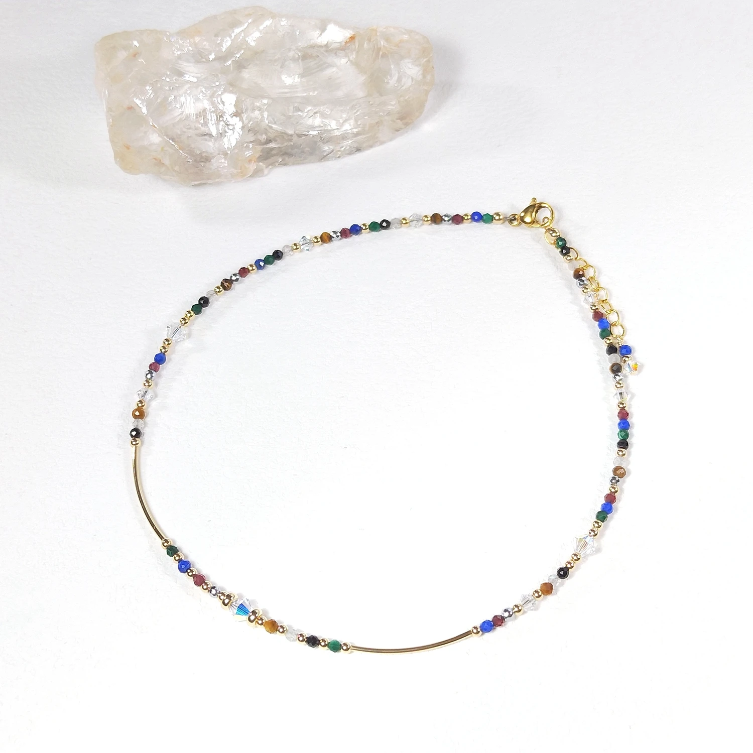 Lii Ji Natural 2mm Multi Color Stone American 14K Gold Filled Anklet 28+3cm Handmade Bohe Fashion Jewelry For Female